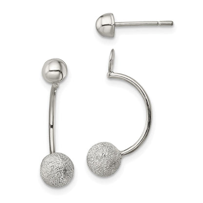 Sterlingsilber Poliert Lasergraviert-cut Perle Jacken mit Knopf Ohrringe