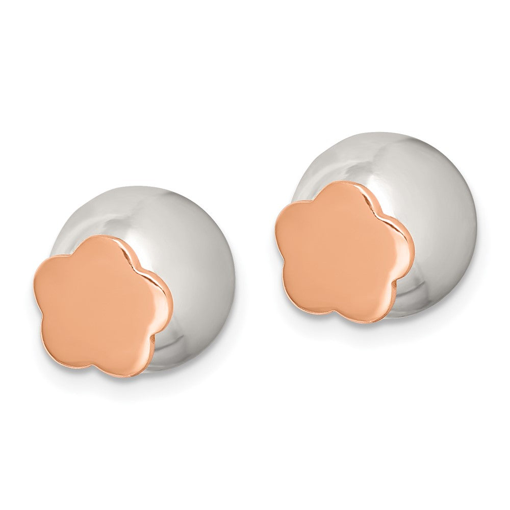 Sterlingsilber Poliert Roséfarben Blume Vorderseite Rückseite Ohrstecker