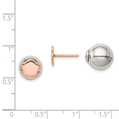 Sterlingsilber Poliert Roséfarben Blume Vorderseite Rückseite Ohrstecker