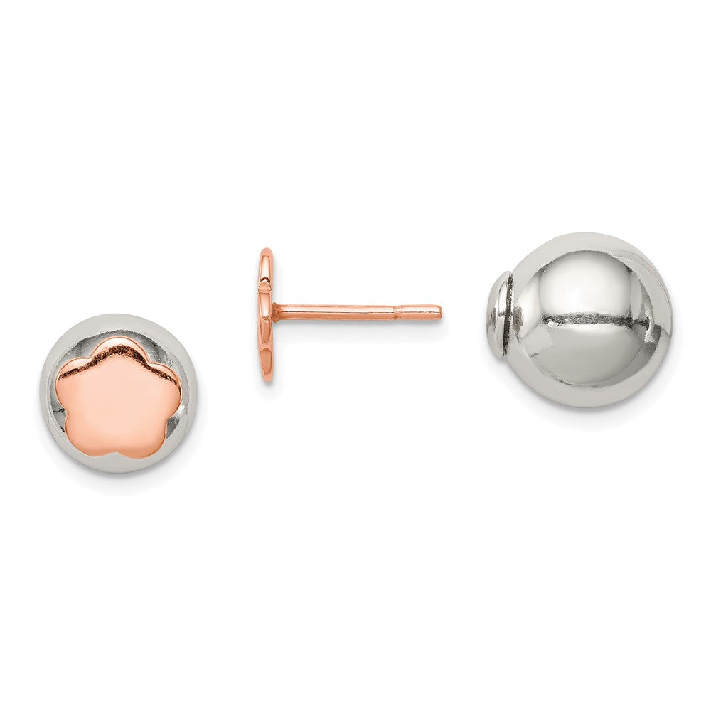 Sterlingsilber Poliert Roséfarben Blume Vorderseite Rückseite Ohrstecker