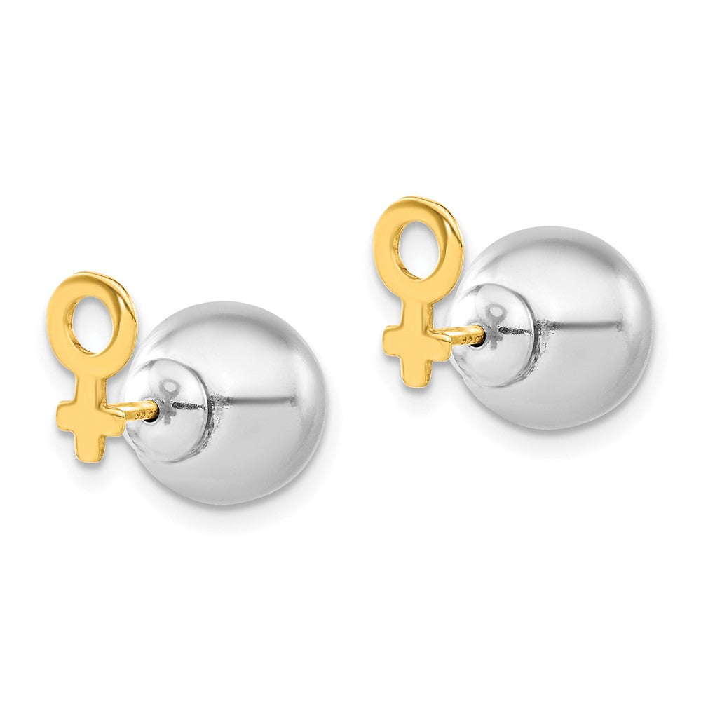 Sterlingsilber & Goldfarben Female Symbol Vorderseite Rückseite Kugel Ohrstecker