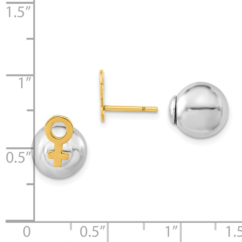 Sterlingsilber & Goldfarben Female Symbol Vorderseite Rückseite Kugel Ohrstecker
