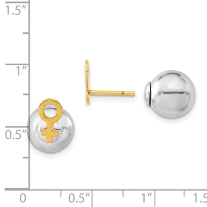 Sterlingsilber & Goldfarben Female Symbol Vorderseite Rückseite Kugel Ohrstecker