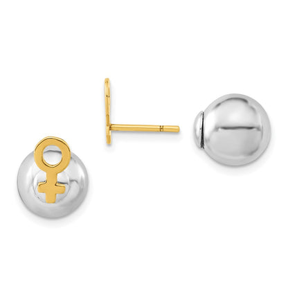 Sterlingsilber & Goldfarben Female Symbol Vorderseite Rückseite Kugel Ohrstecker