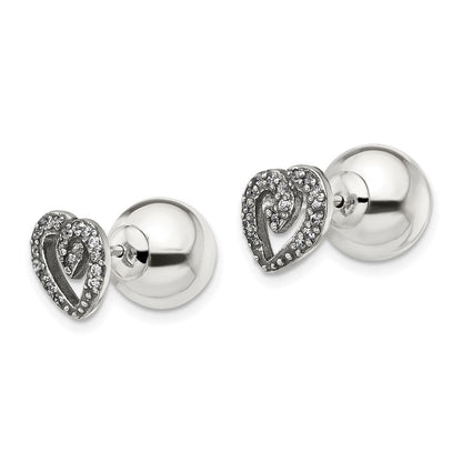 Sterlingsilber Poliert mit Zirkonia Herz Vorderseite Rückseite Ohrstecker