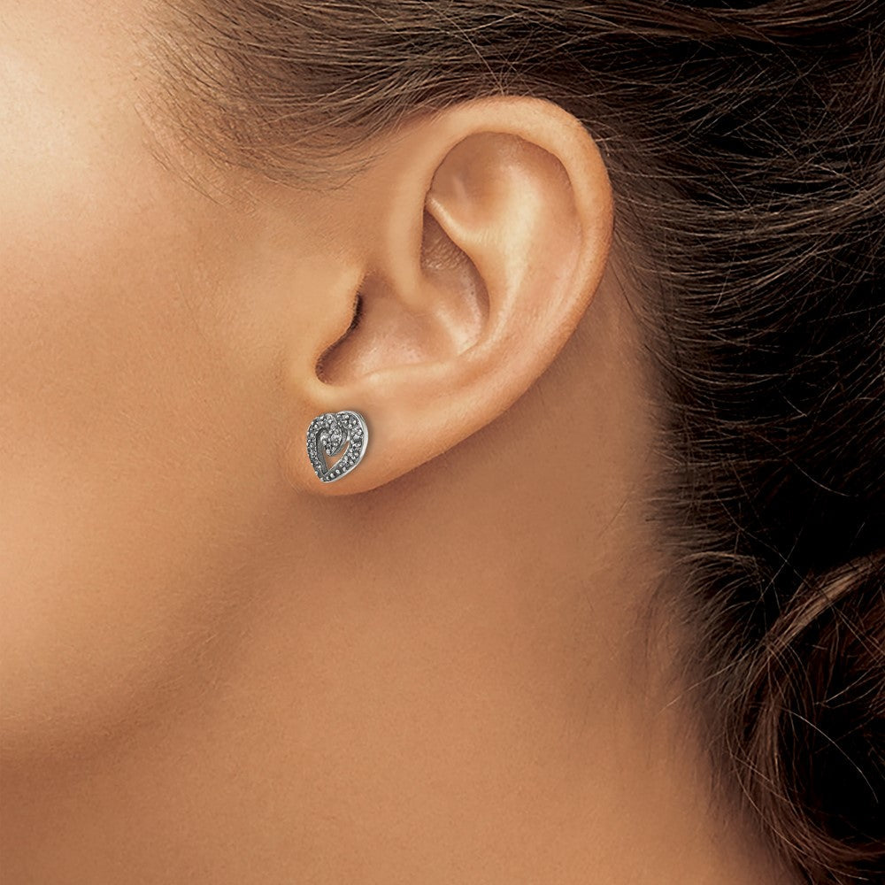 Sterlingsilber Poliert mit Zirkonia Herz Vorderseite Rückseite Ohrstecker