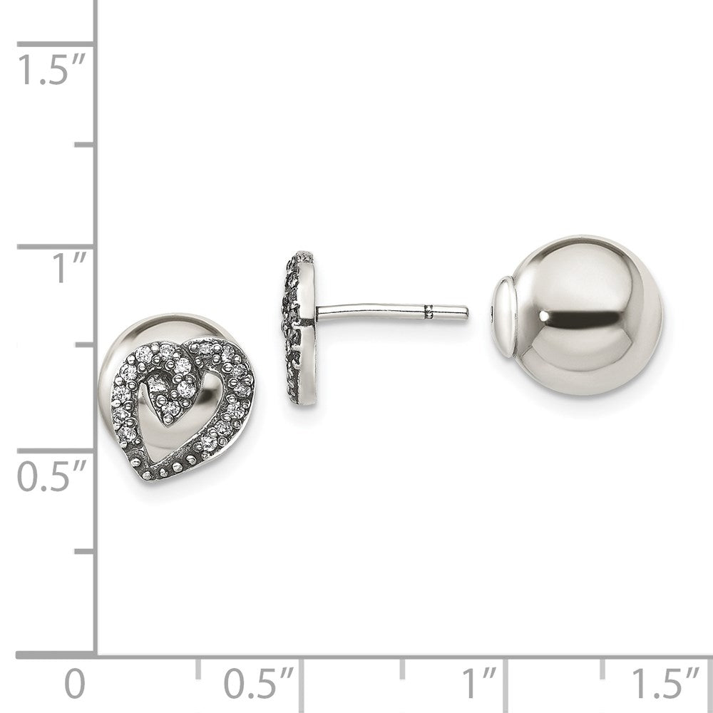Sterlingsilber Poliert mit Zirkonia Herz Vorderseite Rückseite Ohrstecker