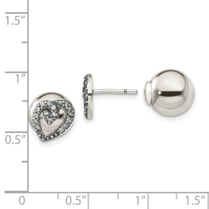 Sterlingsilber Poliert mit Zirkonia Herz Vorderseite Rückseite Ohrstecker