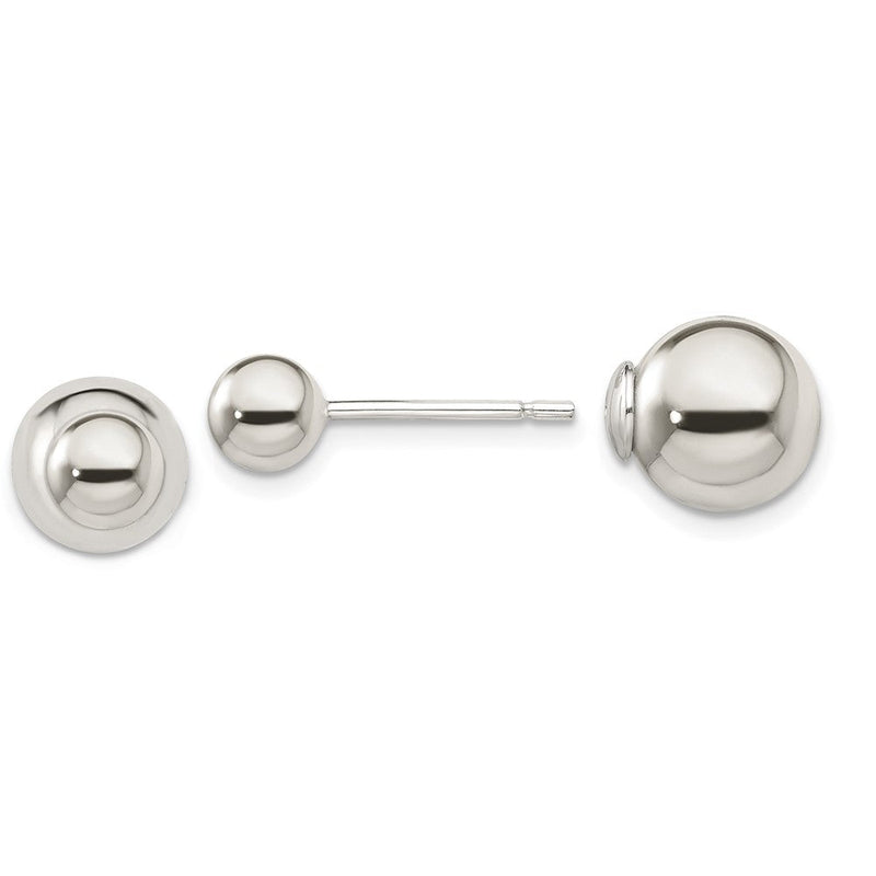 Sterlingsilber Poliert 6mm/10mm Kugel Vorderseite Rückseite Ohrstecker