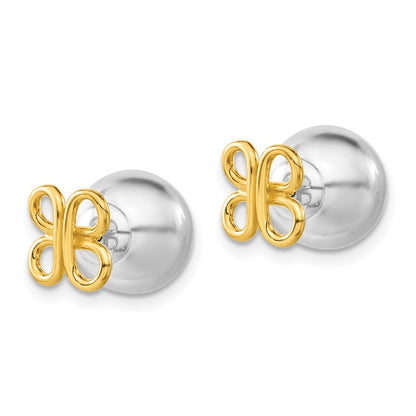 Sterlingsilber & Goldfarben Schmetterling Vorderseite Rückseite Kugel Ohrstecker
