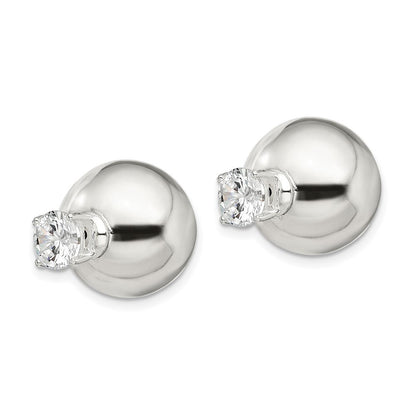 Sterlingsilber Poliert mit 6mm Zirkonia Vorderseite Rückseite Ohrstecker