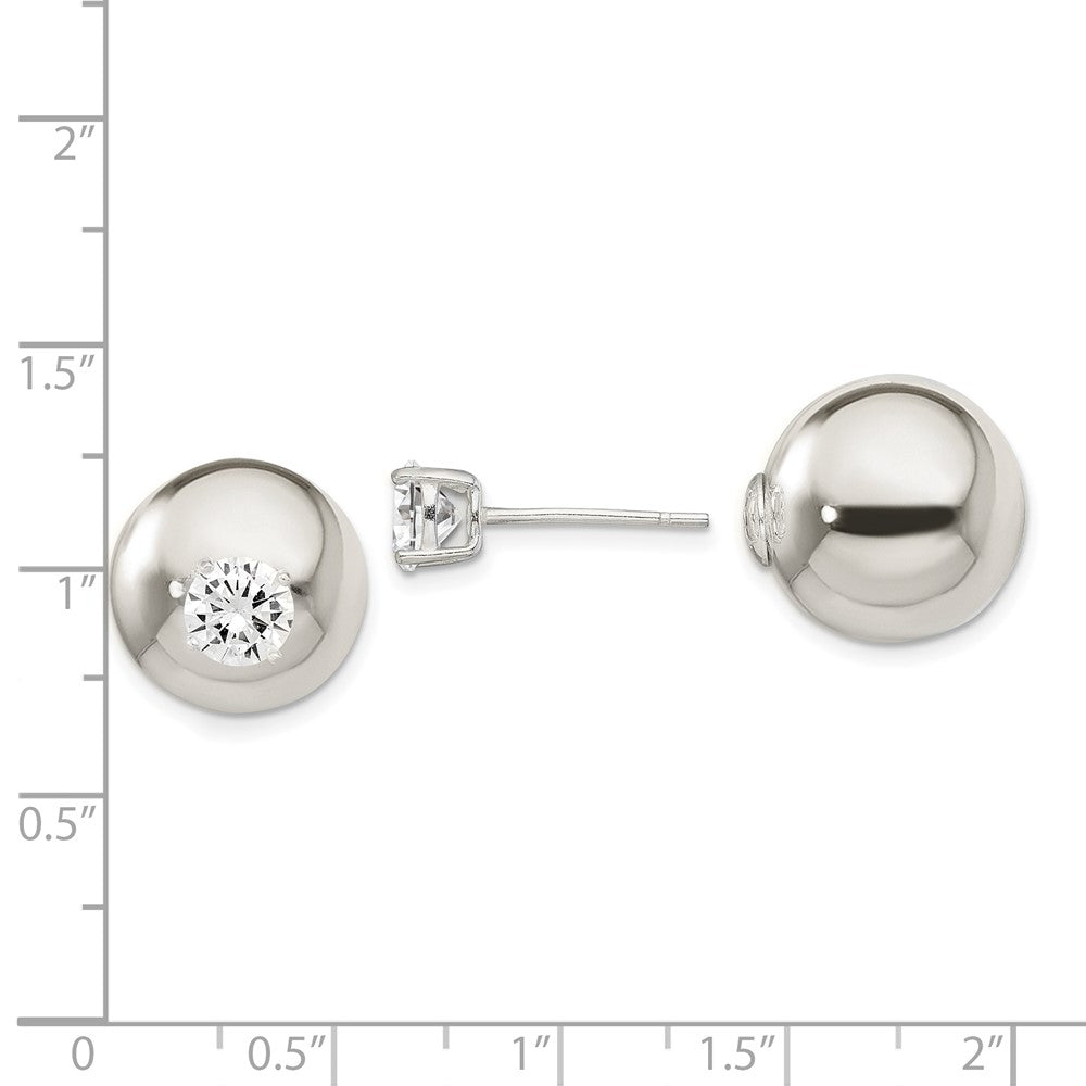 Sterlingsilber Poliert mit 6mm Zirkonia Vorderseite Rückseite Ohrstecker