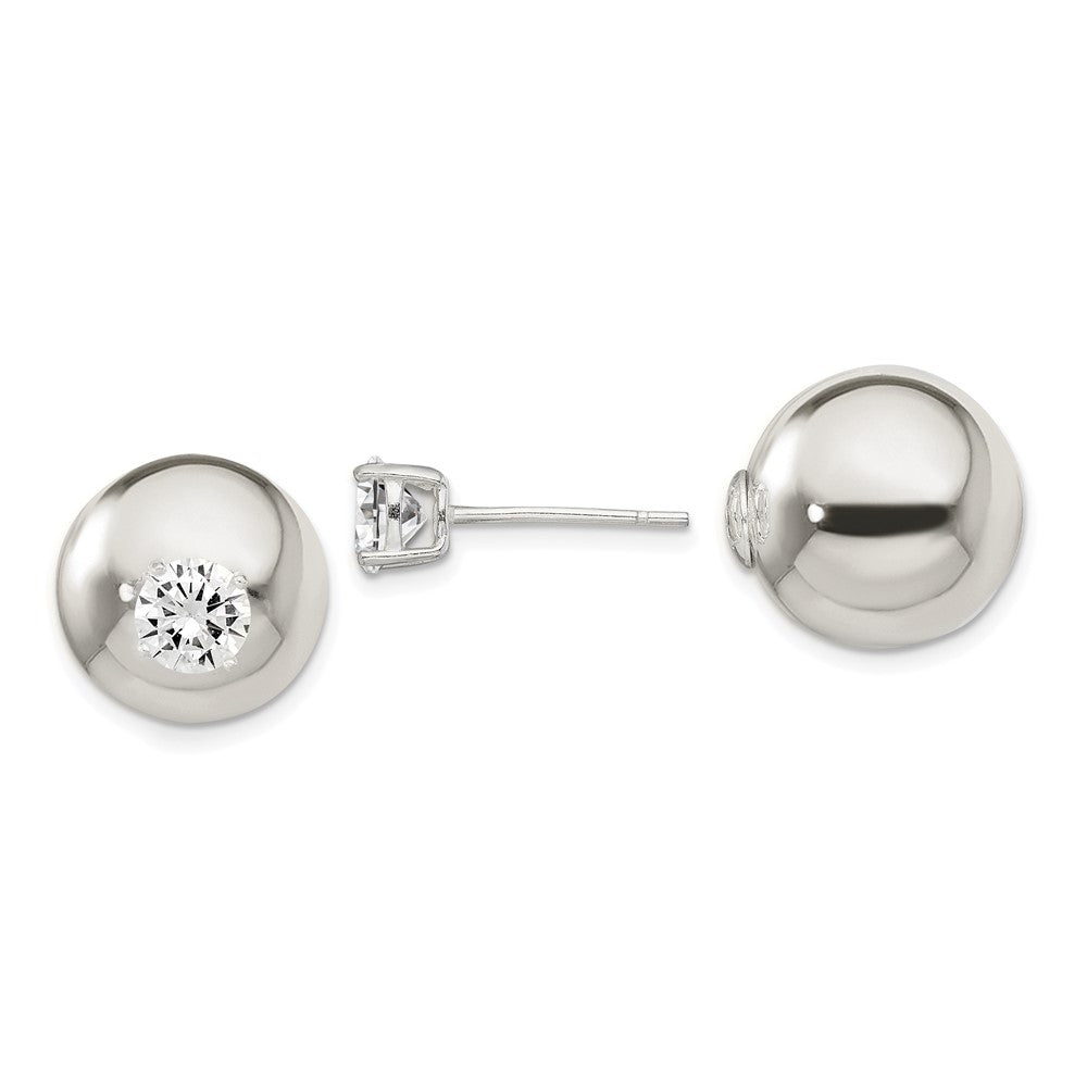 Sterlingsilber Poliert mit 6mm Zirkonia Vorderseite Rückseite Ohrstecker