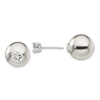 Sterlingsilber Poliert mit 6mm Zirkonia Vorderseite Rückseite Ohrstecker