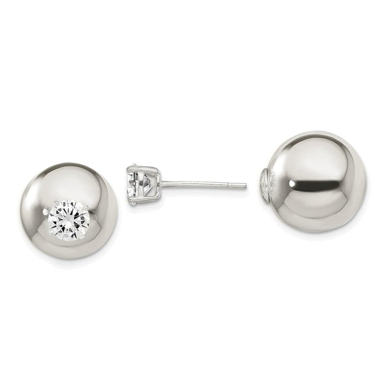 Sterlingsilber Poliert mit 6mm Zirkonia Vorderseite Rückseite Ohrstecker