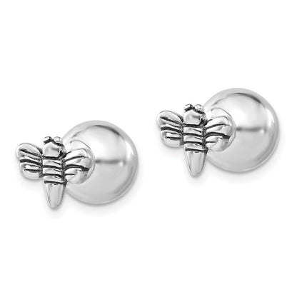 Sterlingsilber Antikisiert & Poliert Libelle Vorderseite Rückseite Kugel Ohrstecker