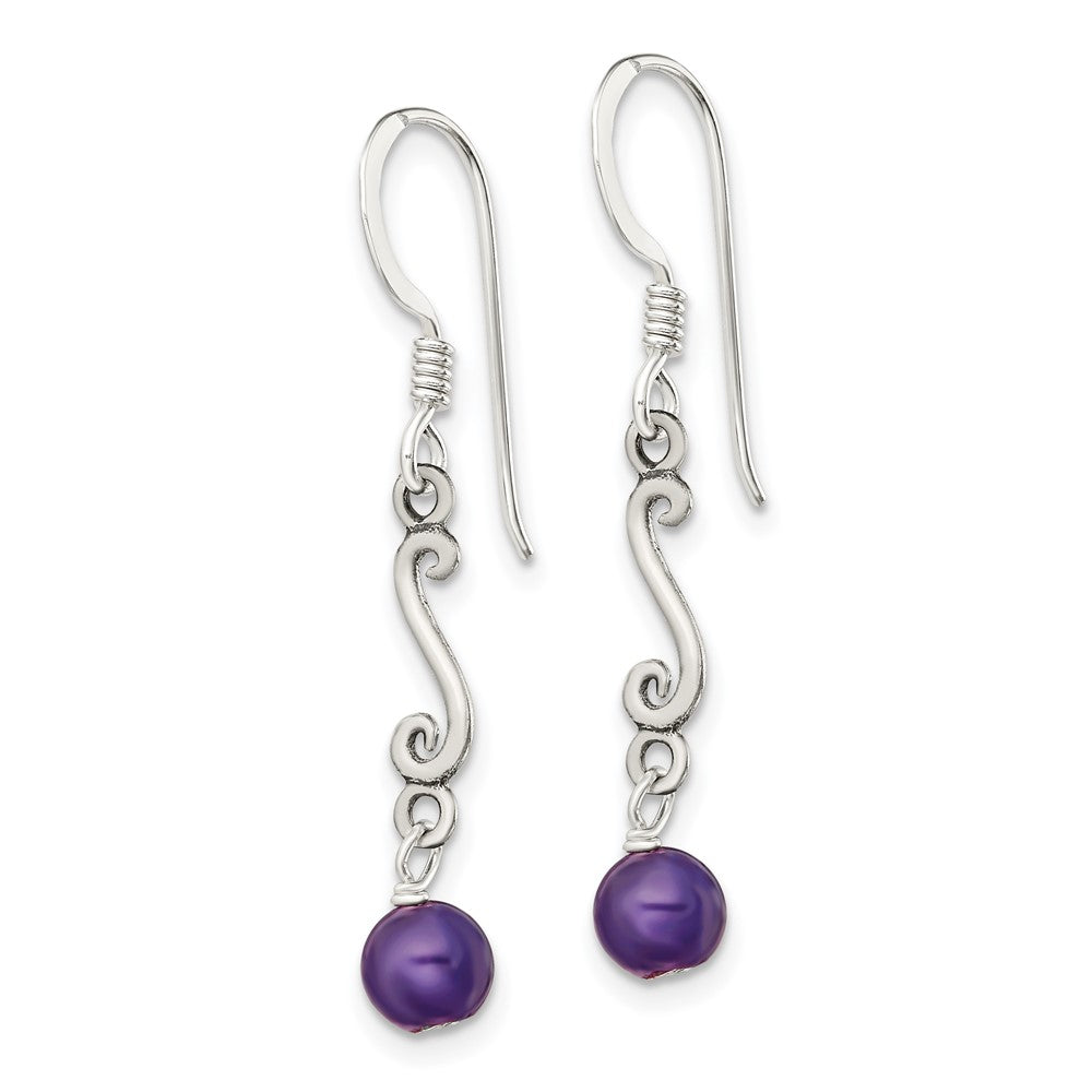 Sterlingsilber Poliert & Antikisiert Amethyst Wirbel Ohrhänger