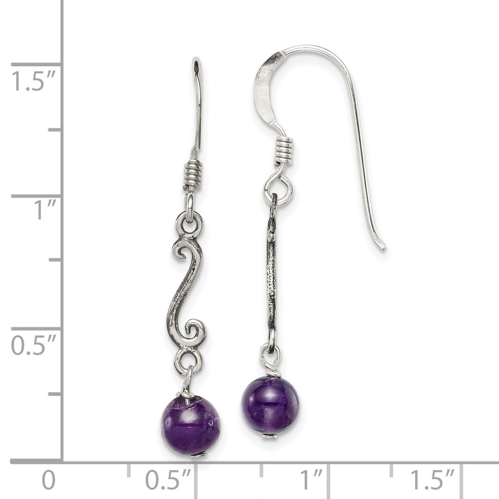 Sterlingsilber Poliert & Antikisiert Amethyst Wirbel Ohrhänger