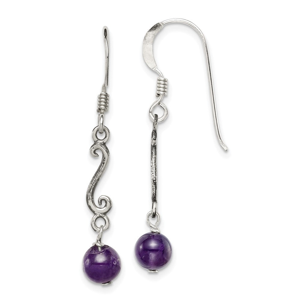 Sterlingsilber Poliert & Antikisiert Amethyst Wirbel Ohrhänger