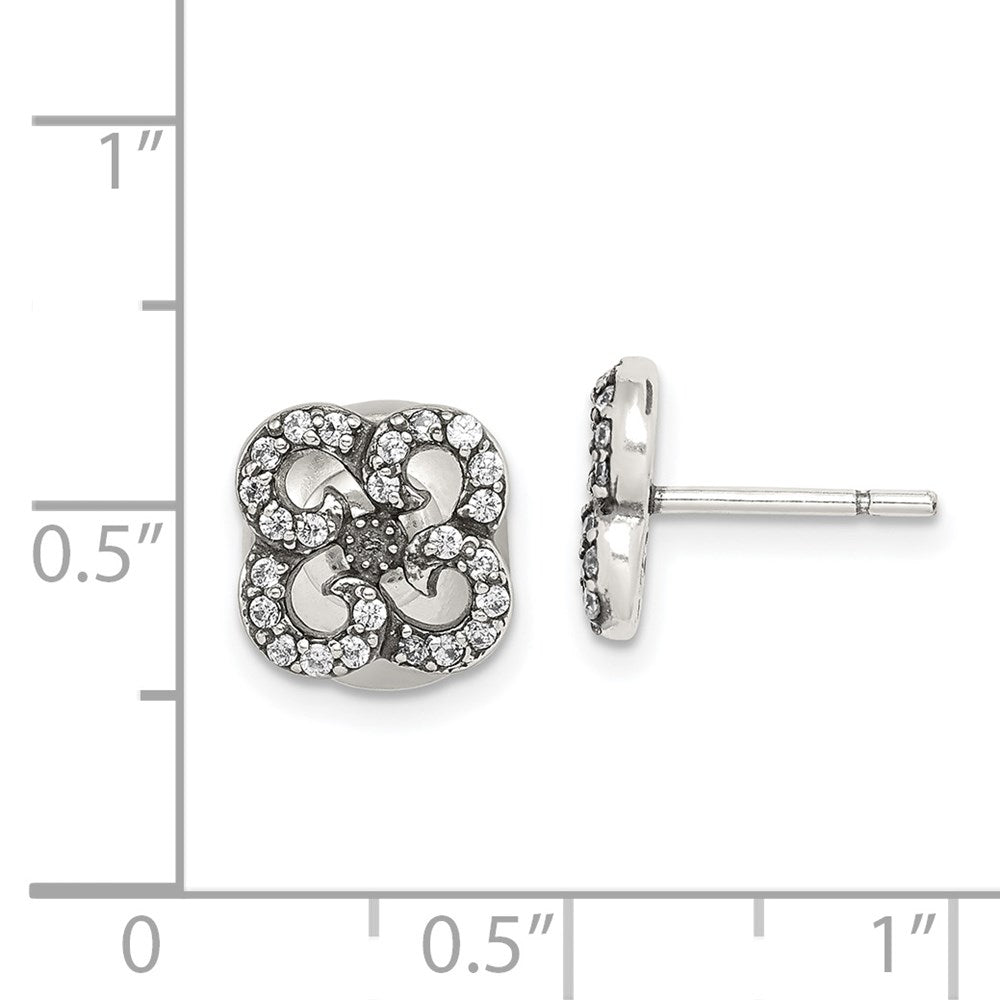 Sterlingsilber Antikisiert Zirkonia Blume Vorderseite & Rückseite Ohrstecker
