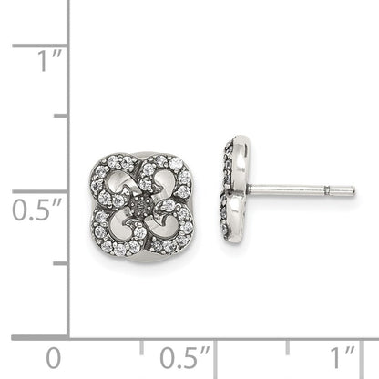 Sterlingsilber Antikisiert Zirkonia Blume Vorderseite & Rückseite Ohrstecker