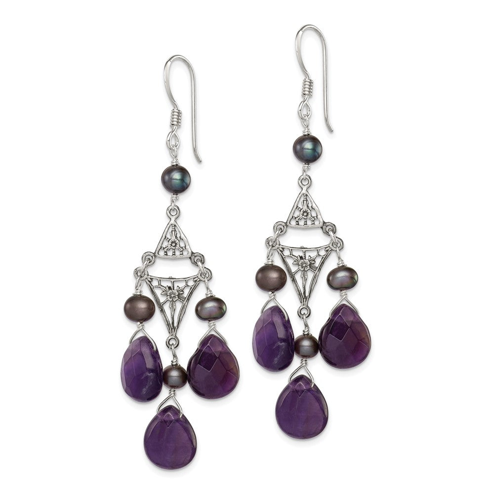 Sterlingsilber Antikisiert Blumen Filigran Amethyst/fwc Perle Ohrhänger