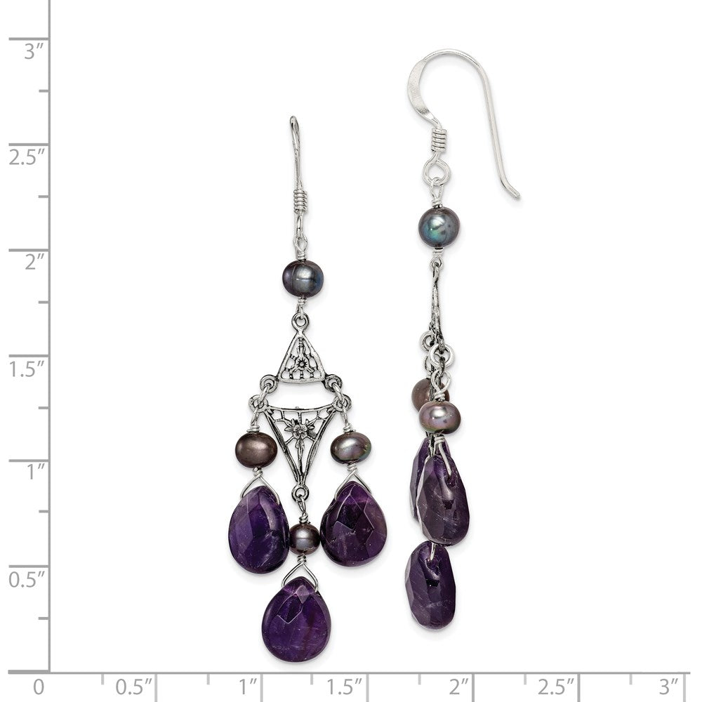 Sterlingsilber Antikisiert Blumen Filigran Amethyst/fwc Perle Ohrhänger