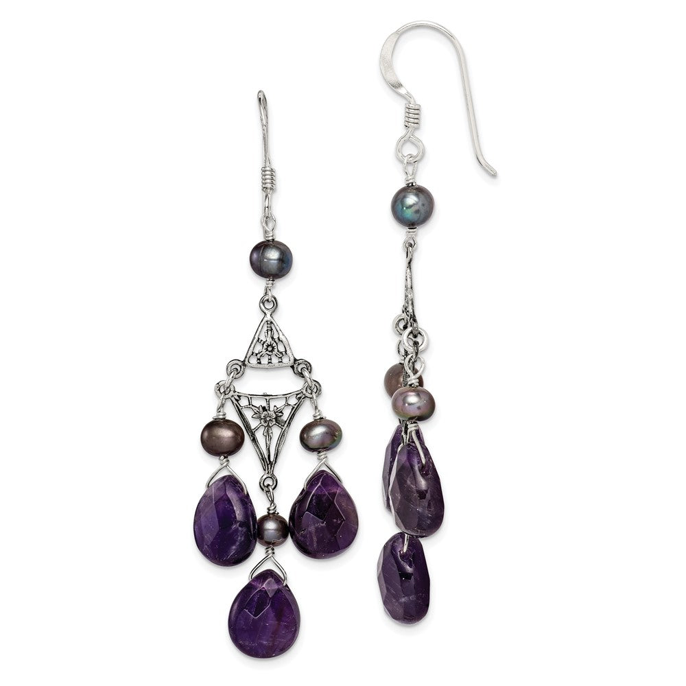 Sterlingsilber Antikisiert Blumen Filigran Amethyst/fwc Perle Ohrhänger