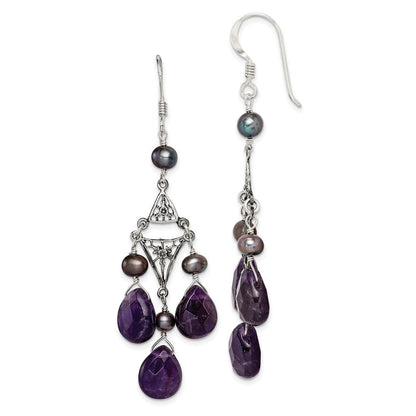 Sterlingsilber Antikisiert Blumen Filigran Amethyst/fwc Perle Ohrhänger