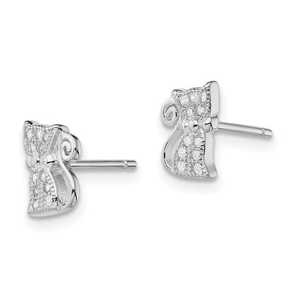 Sterlingsilber Rhodiniert Zirkonia Katze Ohrstecker