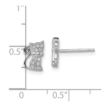 Sterlingsilber Rhodiniert Zirkonia Katze Ohrstecker