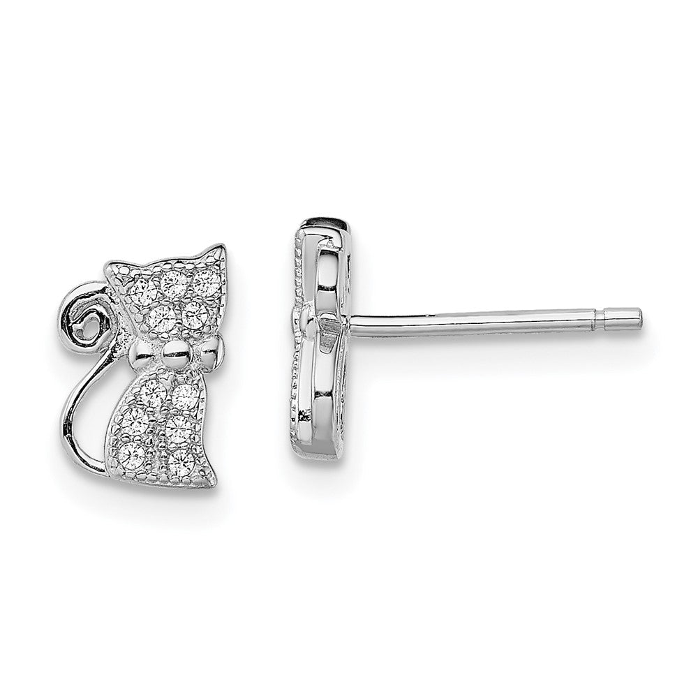 Sterlingsilber Rhodiniert Zirkonia Katze Ohrstecker