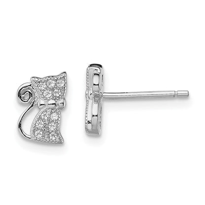 Sterlingsilber Rhodiniert Zirkonia Katze Ohrstecker