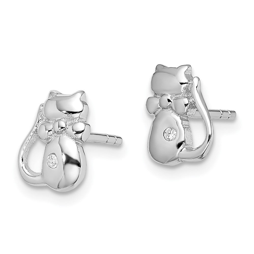 Sterlingsilber Rhodiniert Zirkonia Katze Ohrstecker