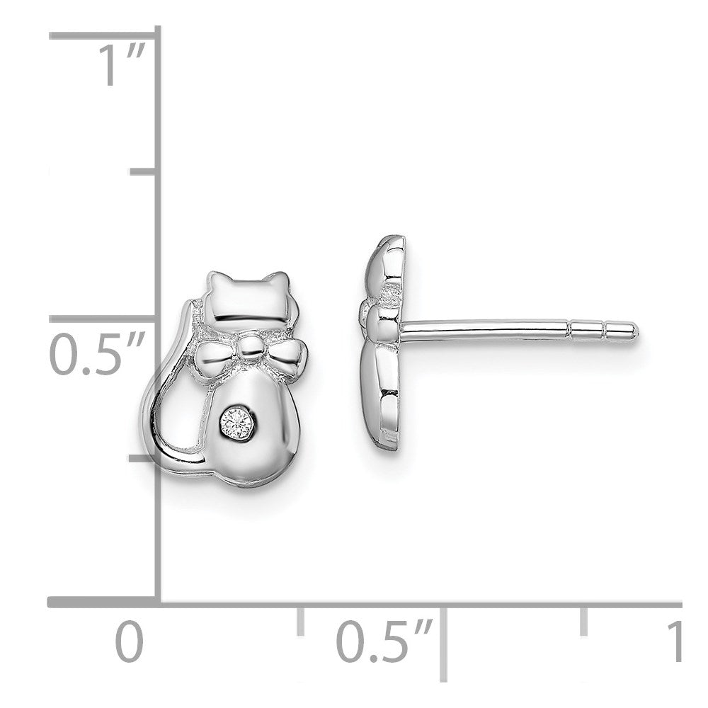Sterlingsilber Rhodiniert Zirkonia Katze Ohrstecker