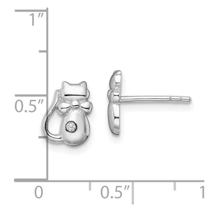 Sterlingsilber Rhodiniert Zirkonia Katze Ohrstecker