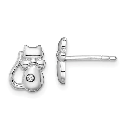 Sterlingsilber Rhodiniert Zirkonia Katze Ohrstecker