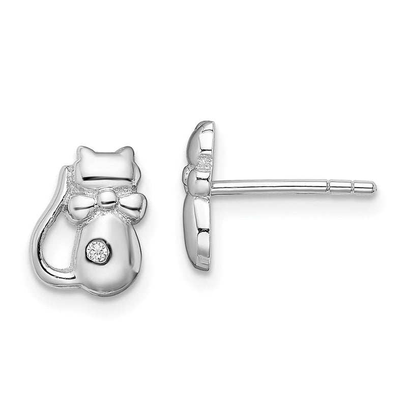 Sterlingsilber Rhodiniert Zirkonia Katze Ohrstecker