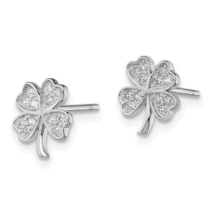 Sterlingsilber Rhodiniert Poliert Zirkonia 4 Blatt Klee Ohrstecker