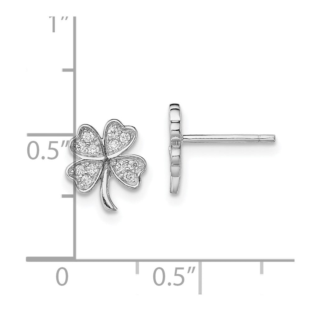 Sterlingsilber Rhodiniert Poliert Zirkonia 4 Blatt Klee Ohrstecker