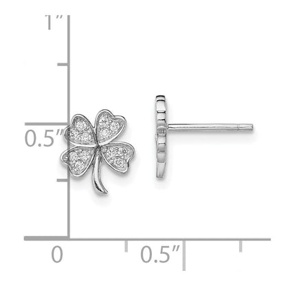 Sterlingsilber Rhodiniert Poliert Zirkonia 4 Blatt Klee Ohrstecker