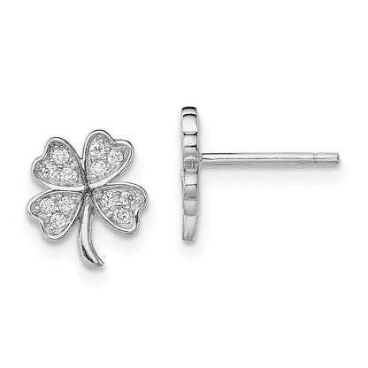 Sterlingsilber Rhodiniert Poliert Zirkonia 4 Blatt Klee Ohrstecker
