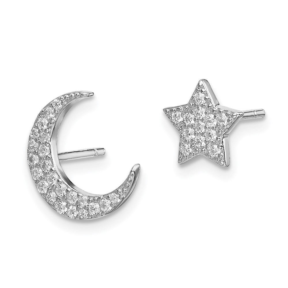 Sterlingsilber Rhodiniert Zirkonia Stern und Mond Ohrstecker