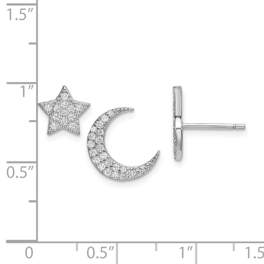 Sterlingsilber Rhodiniert Zirkonia Stern und Mond Ohrstecker