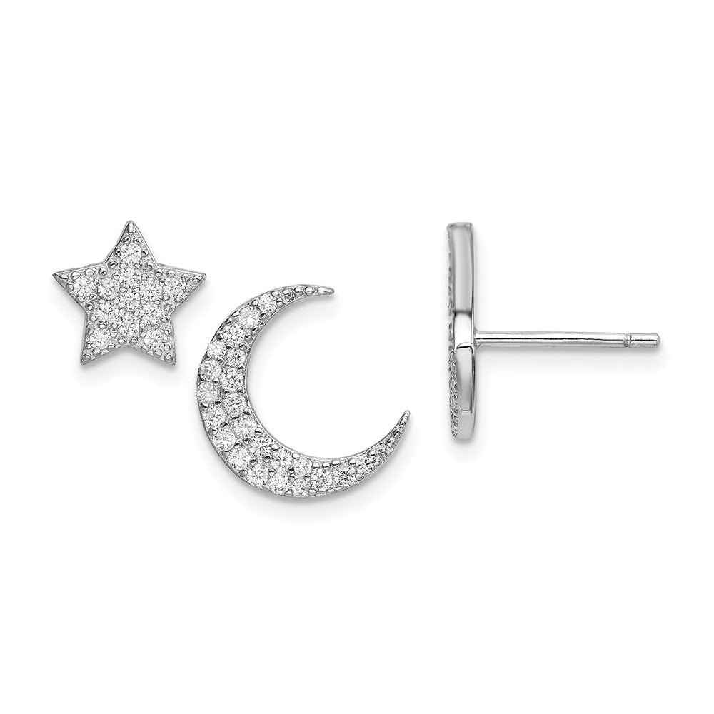 Sterlingsilber Rhodiniert Zirkonia Stern und Mond Ohrstecker