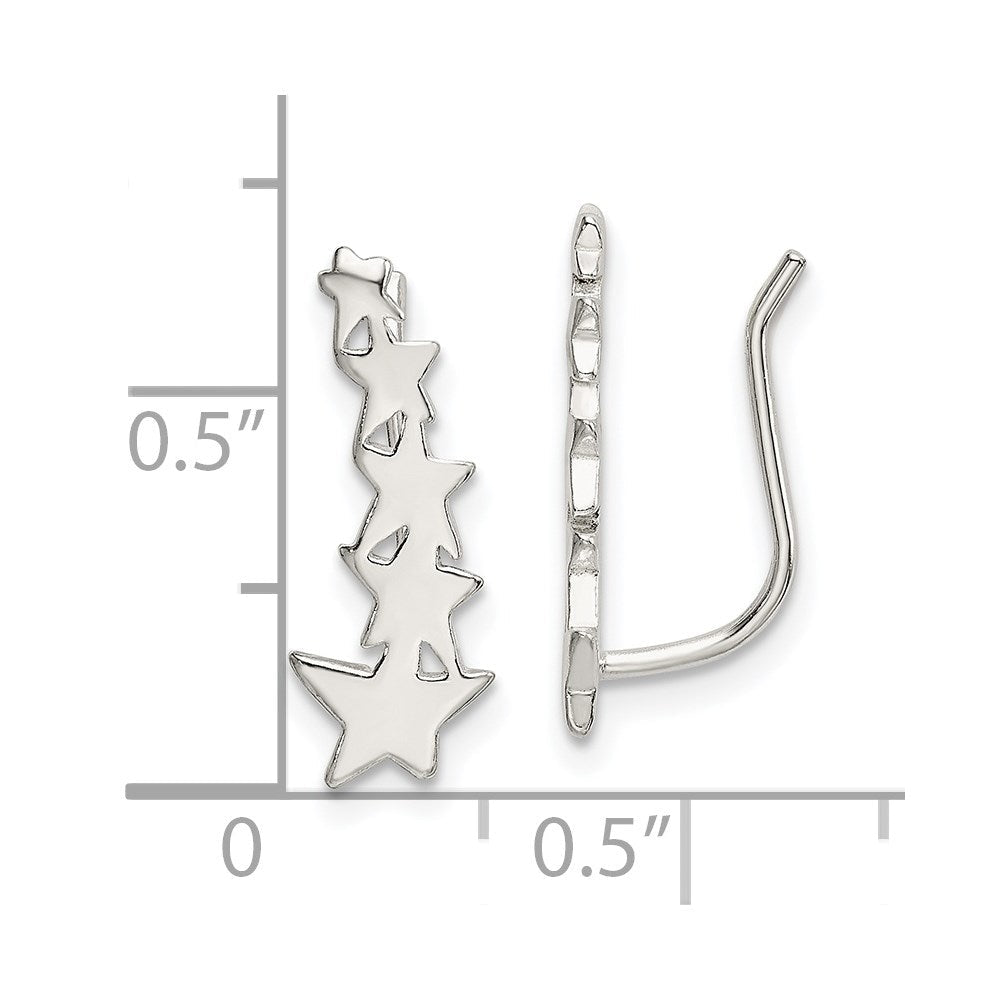 Sterlingsilber Poliert Graduating Sterne Ohr Climber Ohrringe
