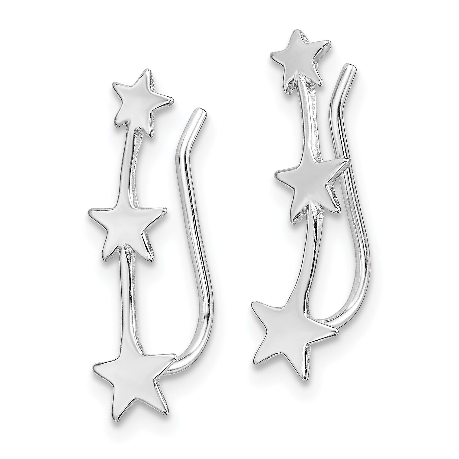 Sterlingsilber Rhodiniert Poliert Drei Stern Ohr Climber Ohrringe