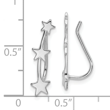 Sterlingsilber Rhodiniert Poliert Drei Stern Ohr Climber Ohrringe