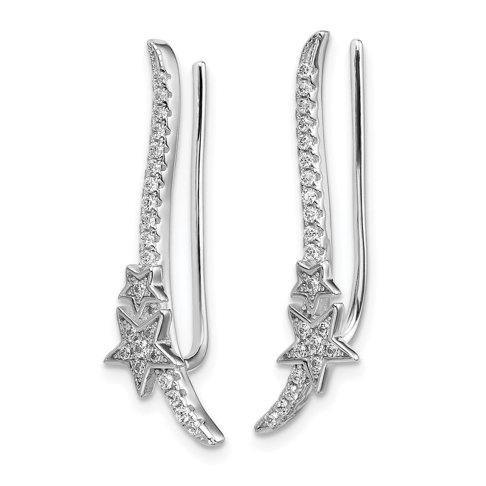 Sterlingsilber Rhodiniert Zirkonia Gebogen Line & Sterne Ohr Climber Ohrringe