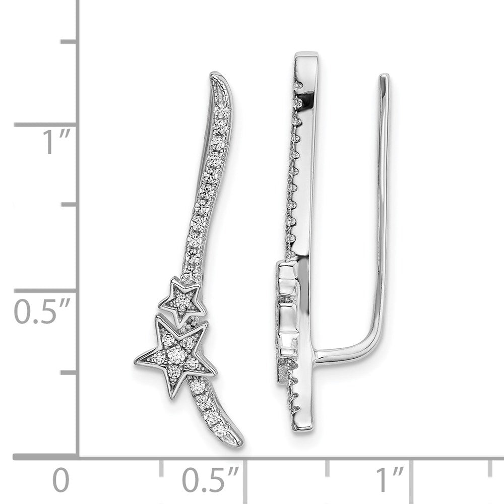 Sterlingsilber Rhodiniert Zirkonia Gebogen Line & Sterne Ohr Climber Ohrringe